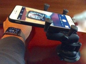 The RAM Mount and stand mounted to a table